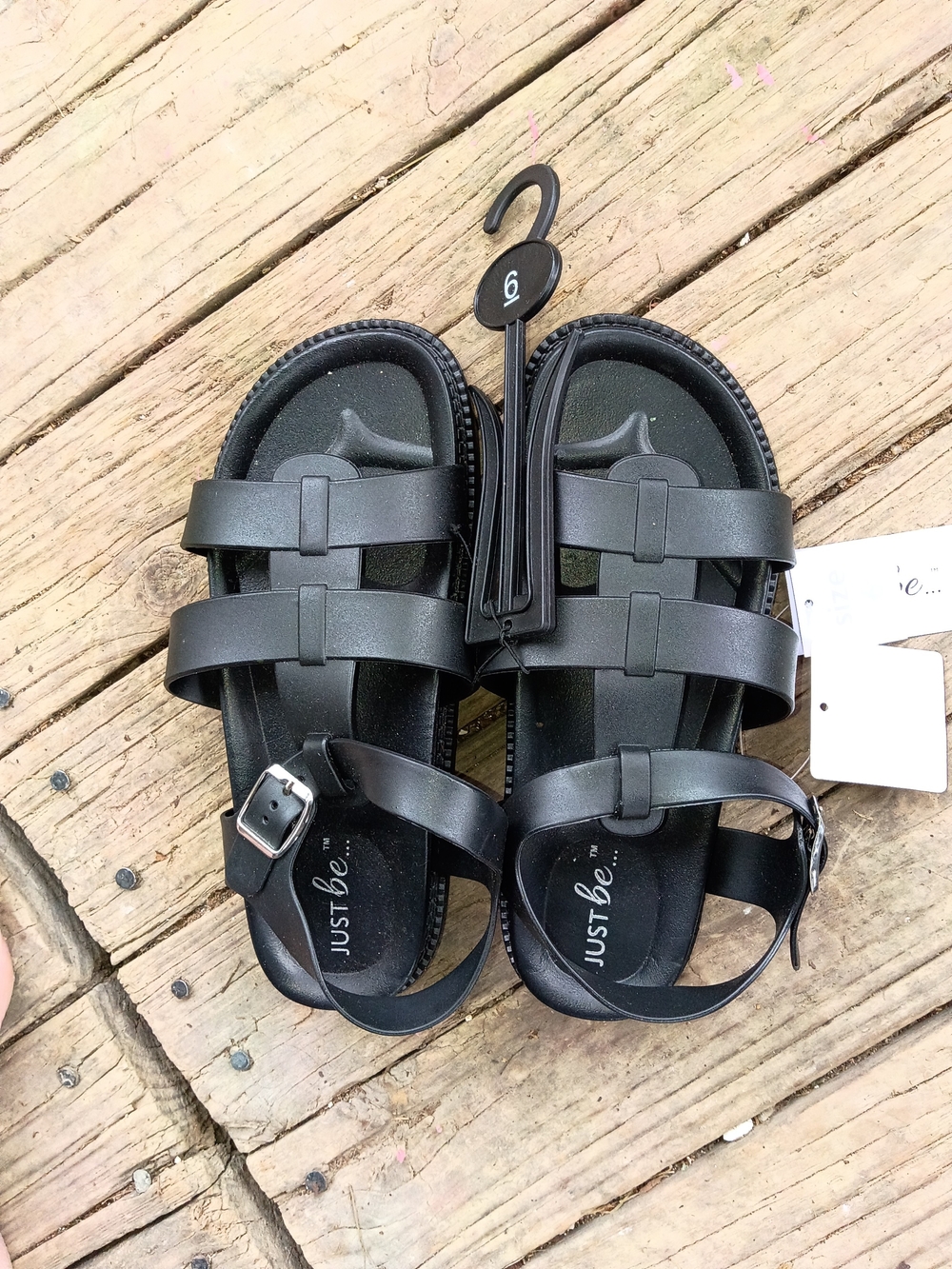 just be Women's Black Double-Strap Buckle Sandals